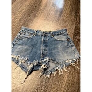 Levis 501 Vintage Cut Off Denim Shorts Medium Wash Button Fly High Rise Frayed